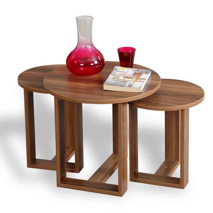 Hanah Home Mesas Nido Nogal Tablero Partículas Melamina 18mm Mesa Grande 52cm Mediana 43cm Pequeña 41cm